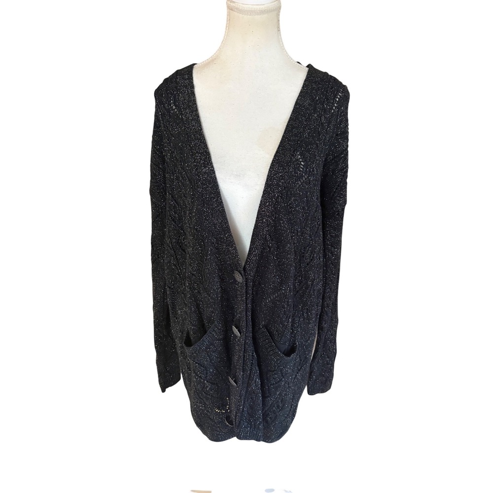 FREE PEOPLE New Romantics Bang‎ Bang Black Mettalic cable knit cardigan Size S